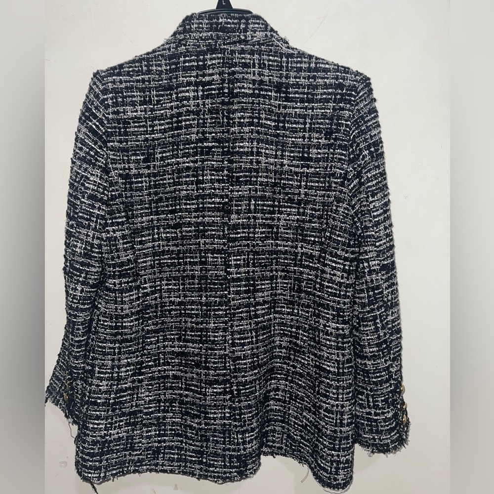 Bloggers Favorite Zara Women's DoubleBreast Tweed Textured Black & White Blazer - Picture 6 of 16